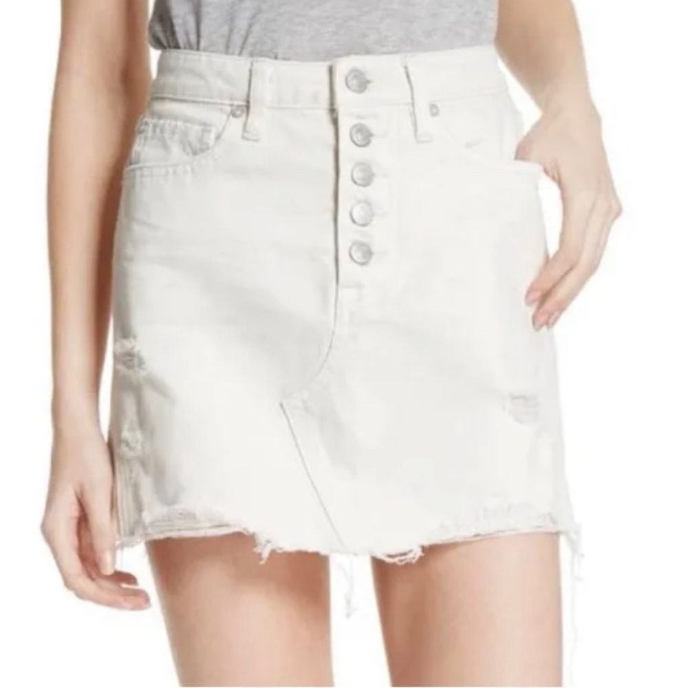 WE THE FREE white button up distressed denim skirt